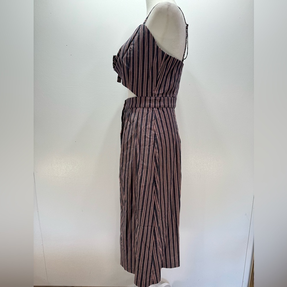Navy Blue Striped Bare Midriff Coquette Girl Midi Dress by Mo Vint New York - Picture 7 of 11